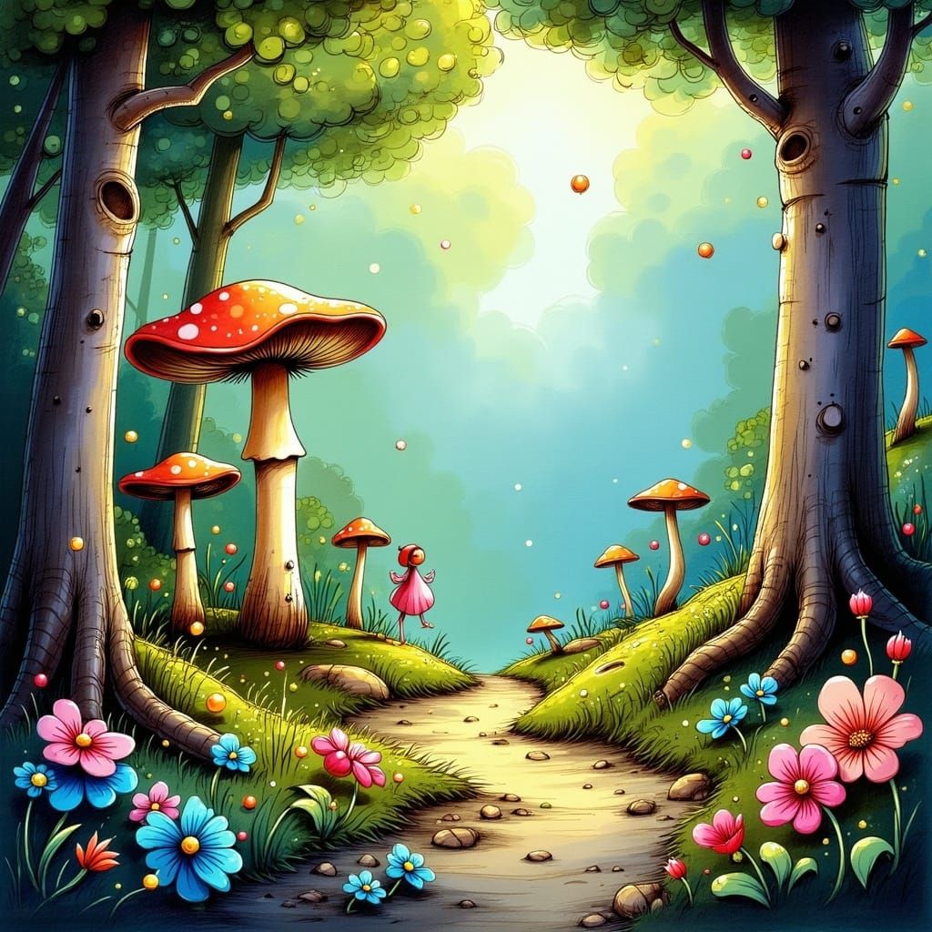 Whimsical Fairyland Scene in Dreamy, Fantastical Style