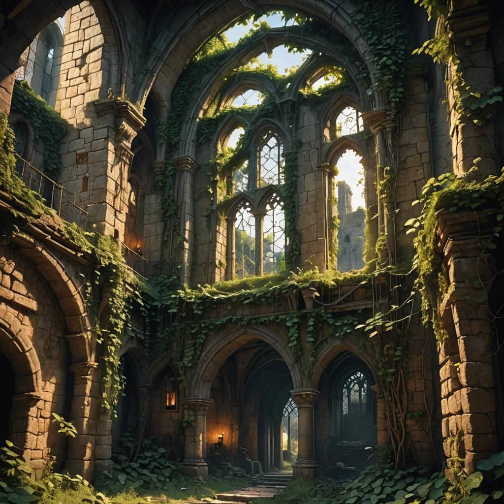 Ruined Medieval Castle in Atmospheric Digital Painting