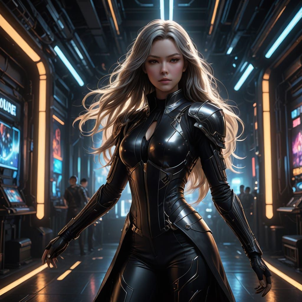 Futuristic Club Queen in Neon-Lit Cyberpunk Paradise
