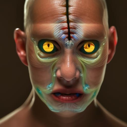 Surreal Portrait: Human Face with Scales and Veins
