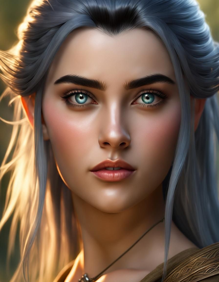 Elven Warrior Woman in Dark Fantasy Style