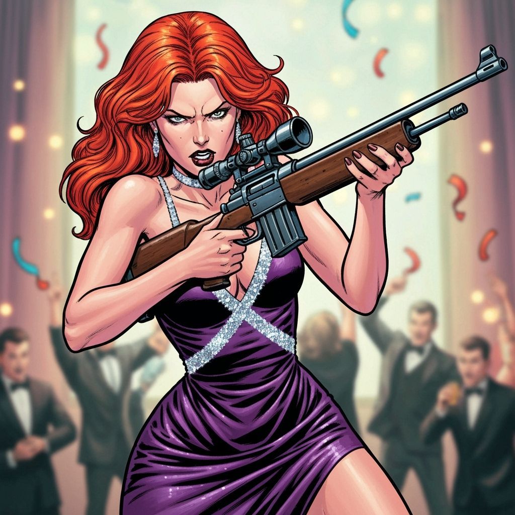 Red-Haired Assassin Ready to Strike, Comic Book Art