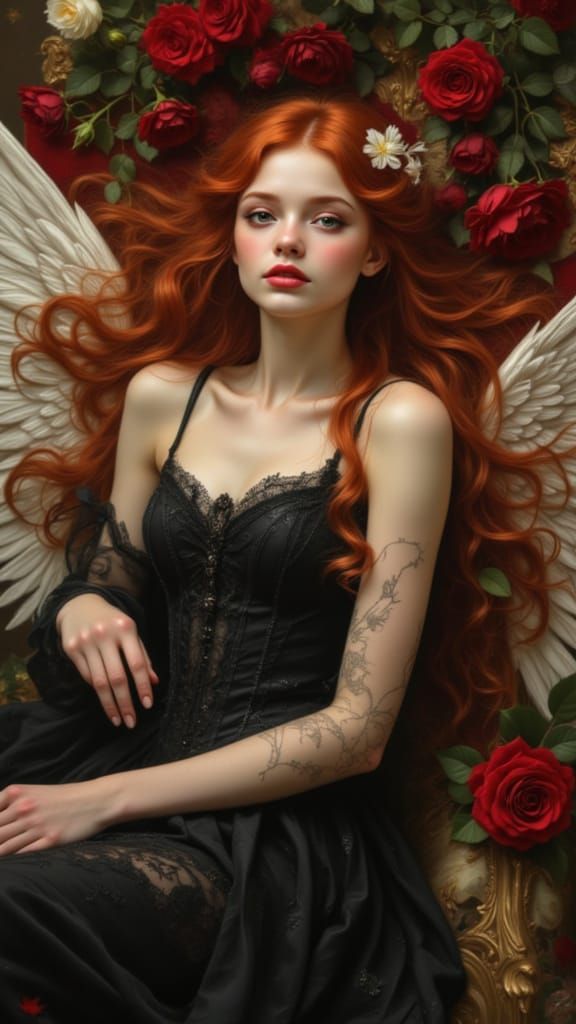 Angel in Castle with Pre-Raphaelite Woman