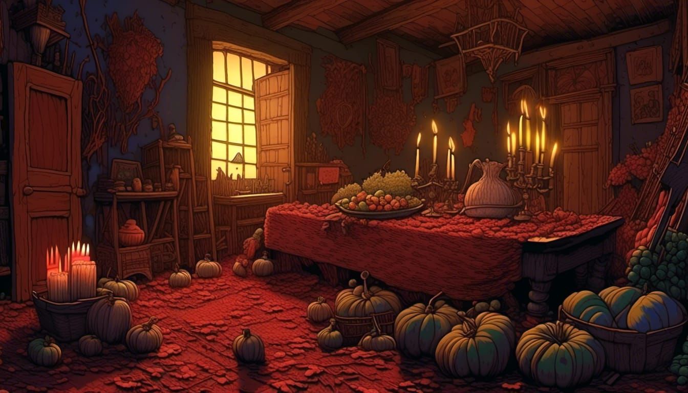 Dystopian Feast: Hyperdetailed 3D Shading and Candlelight