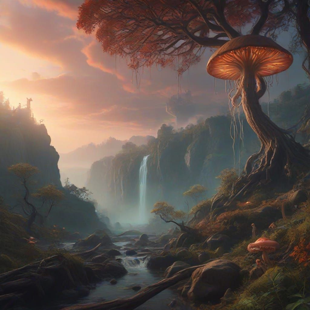 Eldritch Landscape: Surreal City in Oil Painting