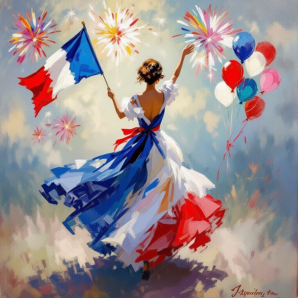 Elegant Woman Celebrates Bastille Day: An Impressionist Visi...