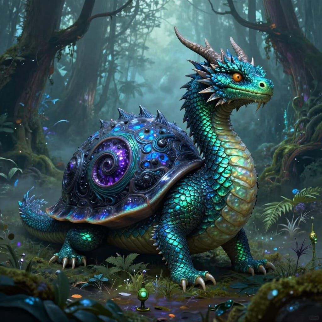 Majestic Dragon Snail in Enchanted Forest