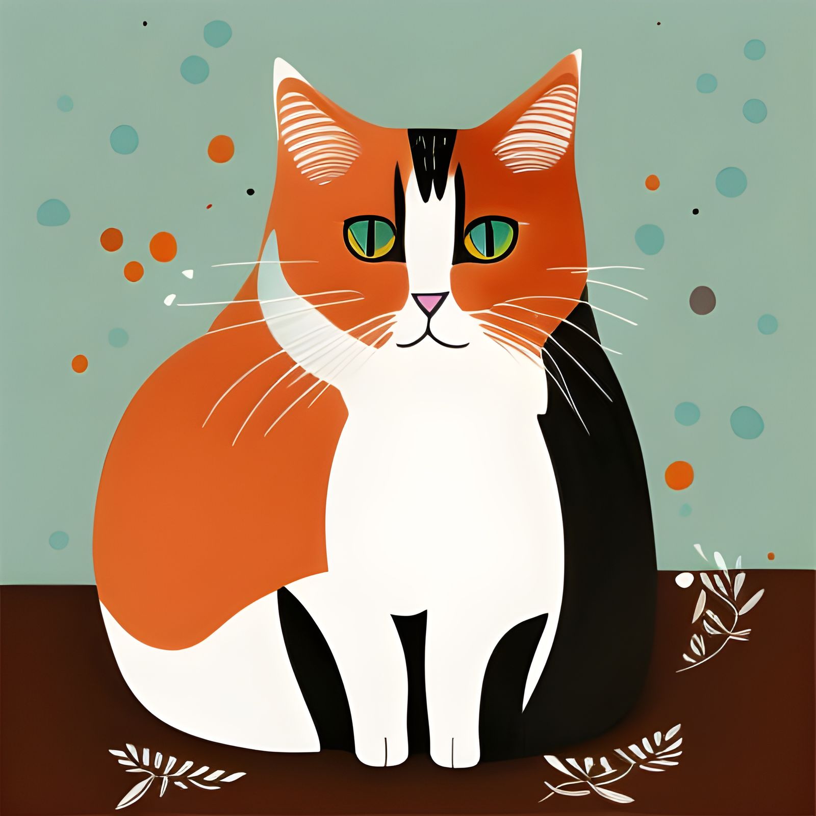 Calico Cat Illustration in Children's Book Style