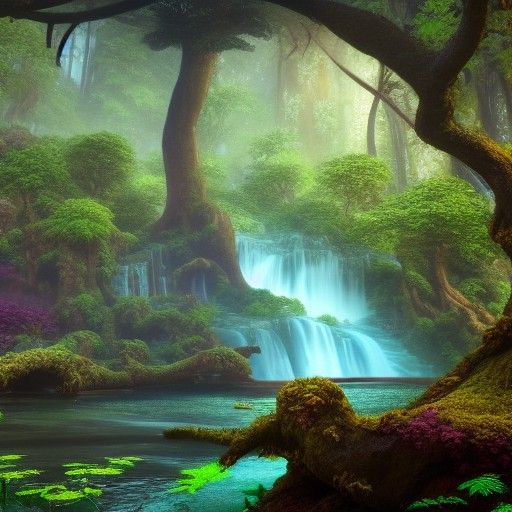 Fantastical Waterfall Forest Concept Art