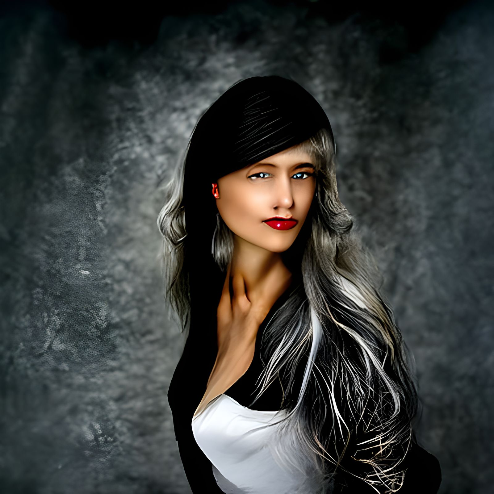 Silver-Haired Woman: A Photorealistic Studio Portrait