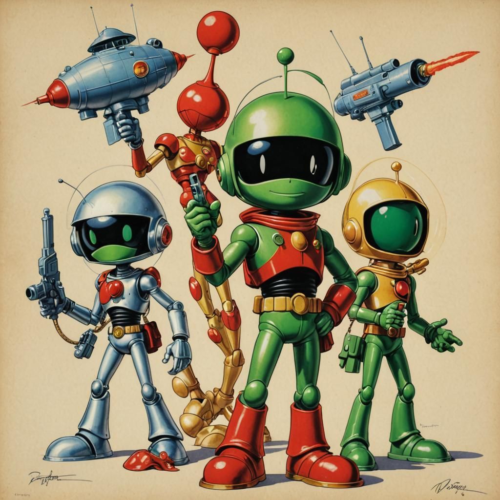 Marvin the Martian Ray Gun Fight, Vintage Cartoon Style