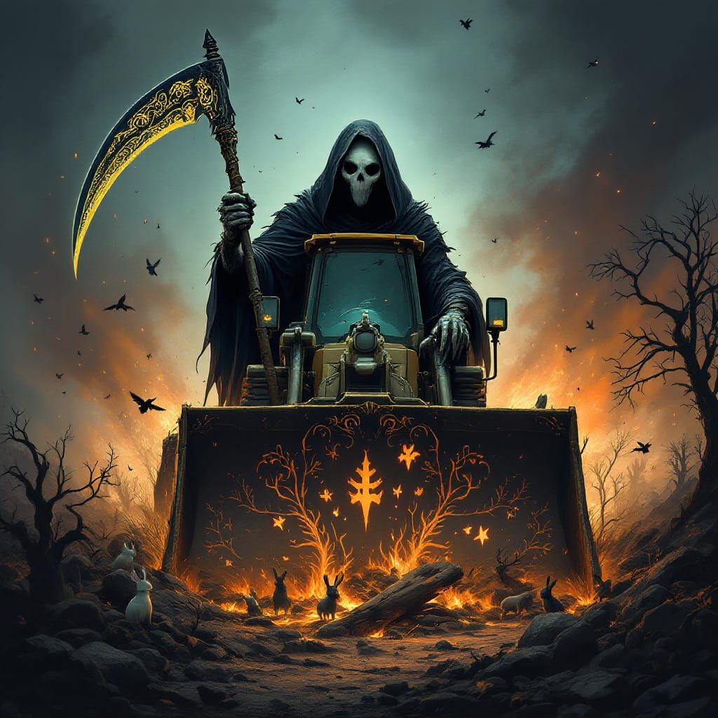 Grim Reaper Driving a Bulldozer of Doom
