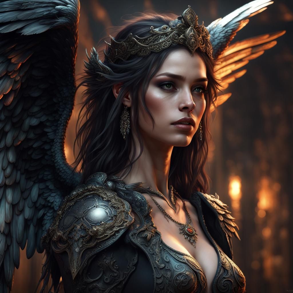 Beautiful Dark Angel Portrait in Detailed Matte Painting