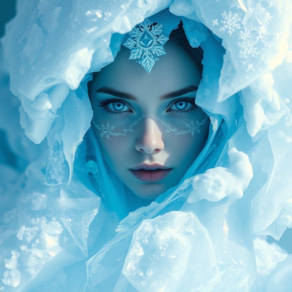 Ethereal Ice Princess in Icy Surroundings