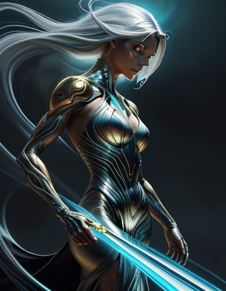 Glowing Woman at World's Edge: Doodle Painting