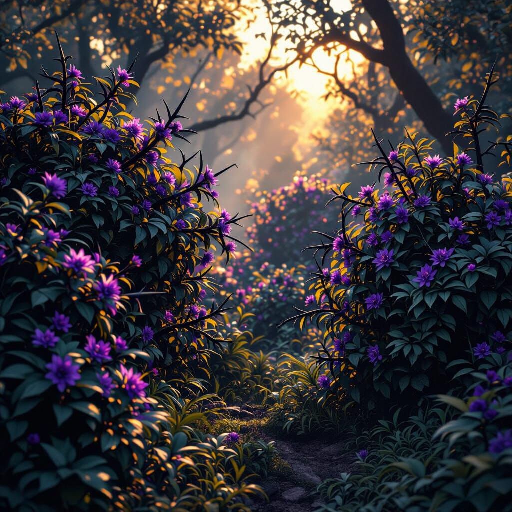 Thornburst Bushes in Dark Fantasy Style