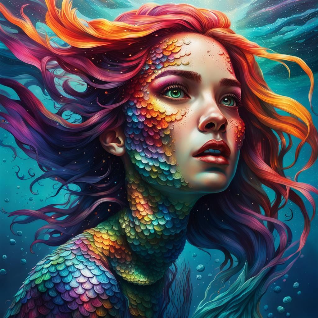 Hyperrealistic Modern Mermaid Splash Art
