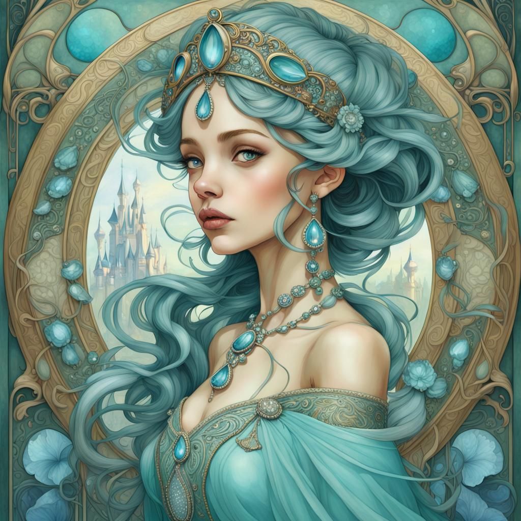 Art Nouveau Princess with Aquamarine Jewels