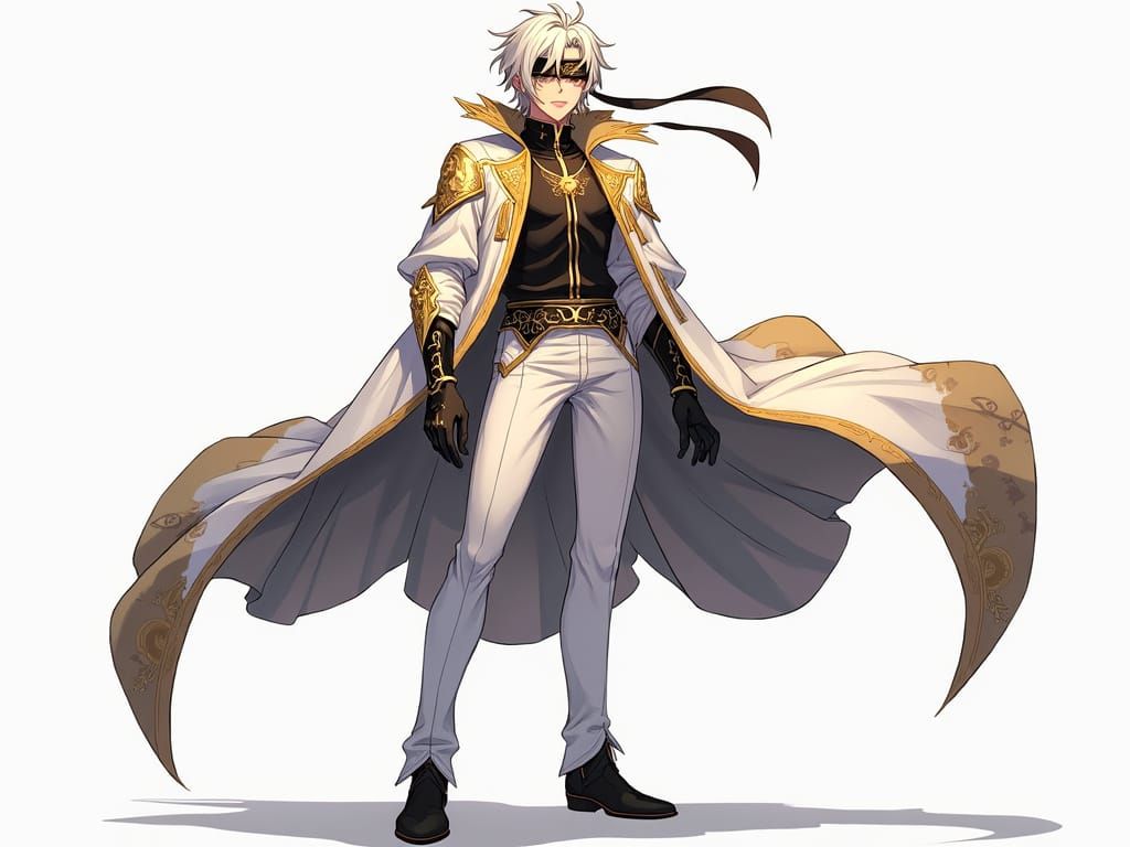 Anime Male Character Sheet in Cel-Shaded Style