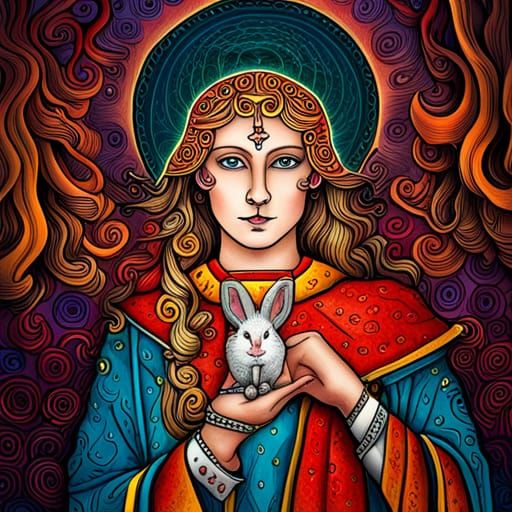 Rabbit Tarot Card with Bold Colors