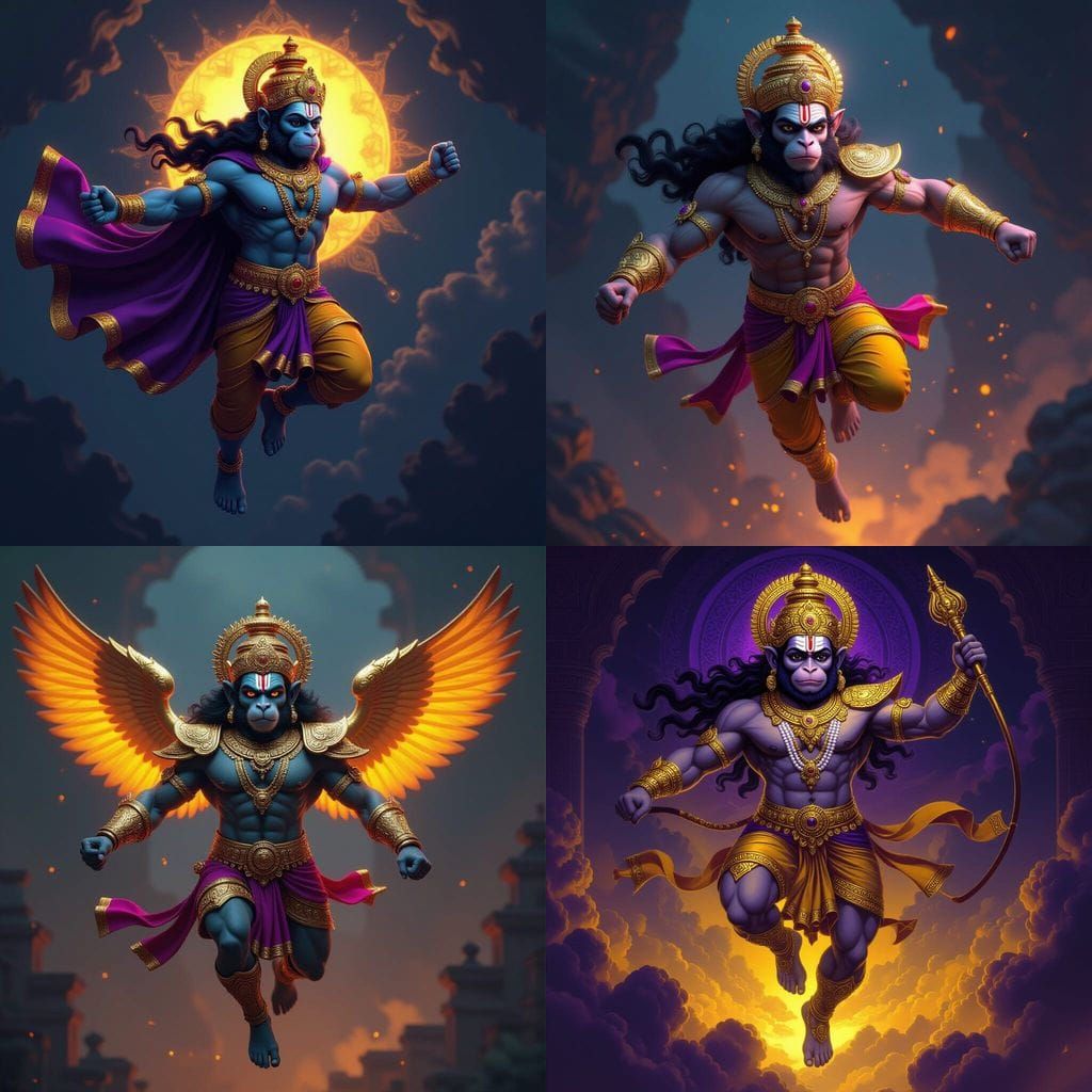 Lord Hanuman in Flight: Dark Fantasy Concept Art