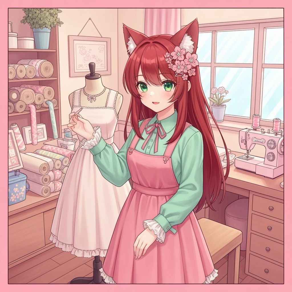 Sakizo-Inspired Woman Altering Dress in Craft Room