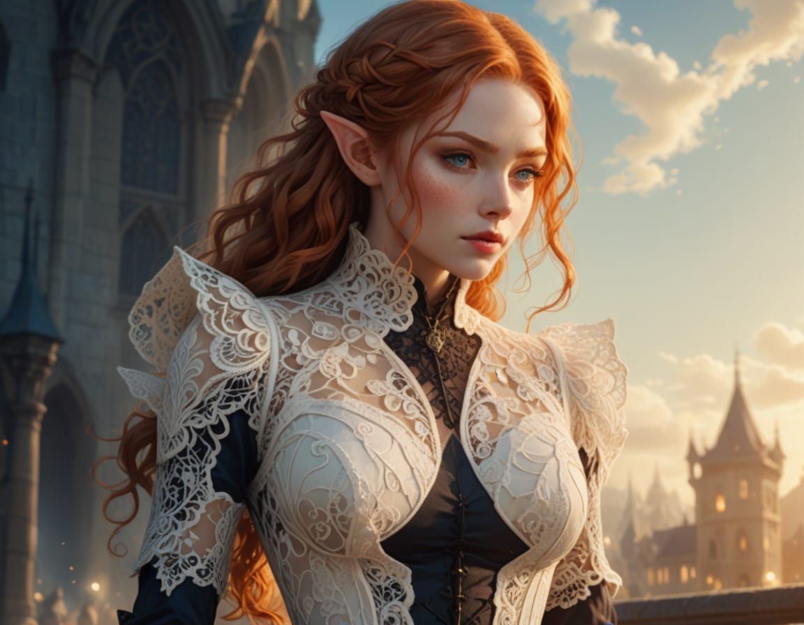 Ginger Elf Maiden in Elegant Fantasy Anime Style