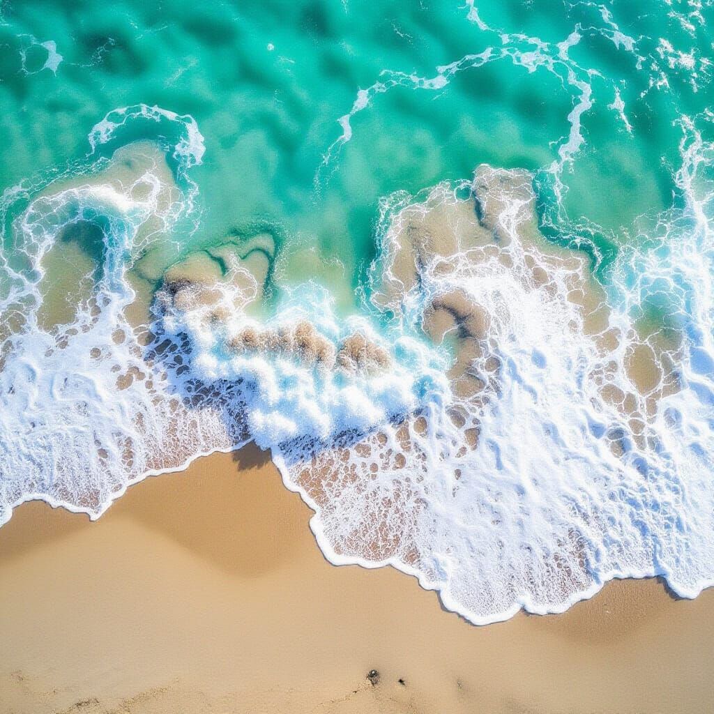 Teal Waves Crashing on a Sandy Beach