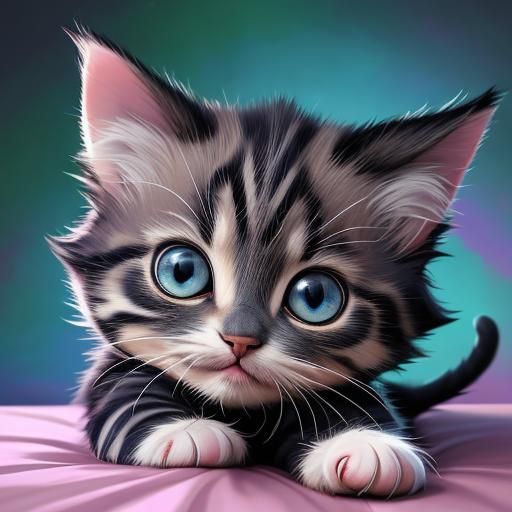 Hyperrealistic Kitten on Bed: Detailed Concept Art