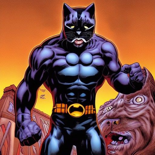 Cat-Man Comic Book Art Illustration