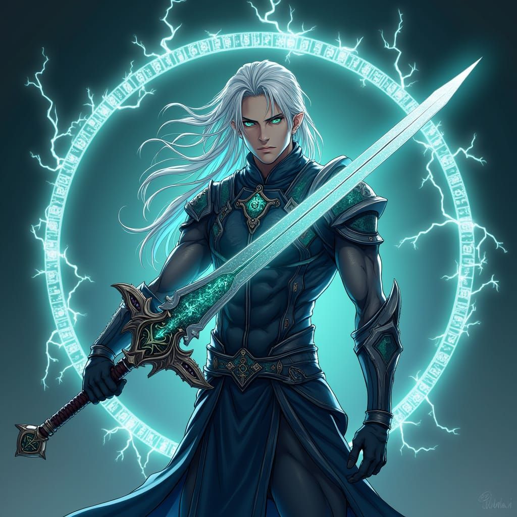 Heroic Dark Elf Wields Ethereal Sword in Halo of Frost and F...