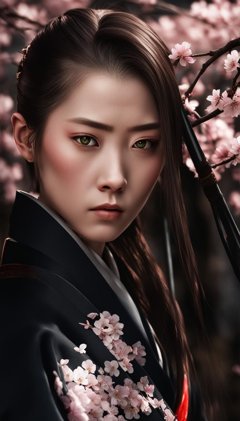 Japanese Warrior with Cherry Blossoms in HDR