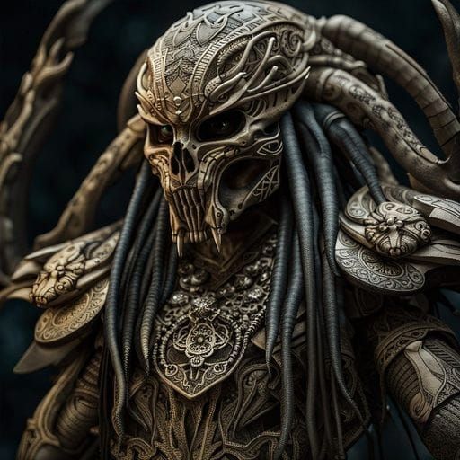 Detailed Predator Portrait with Tribal Skull Ornaments