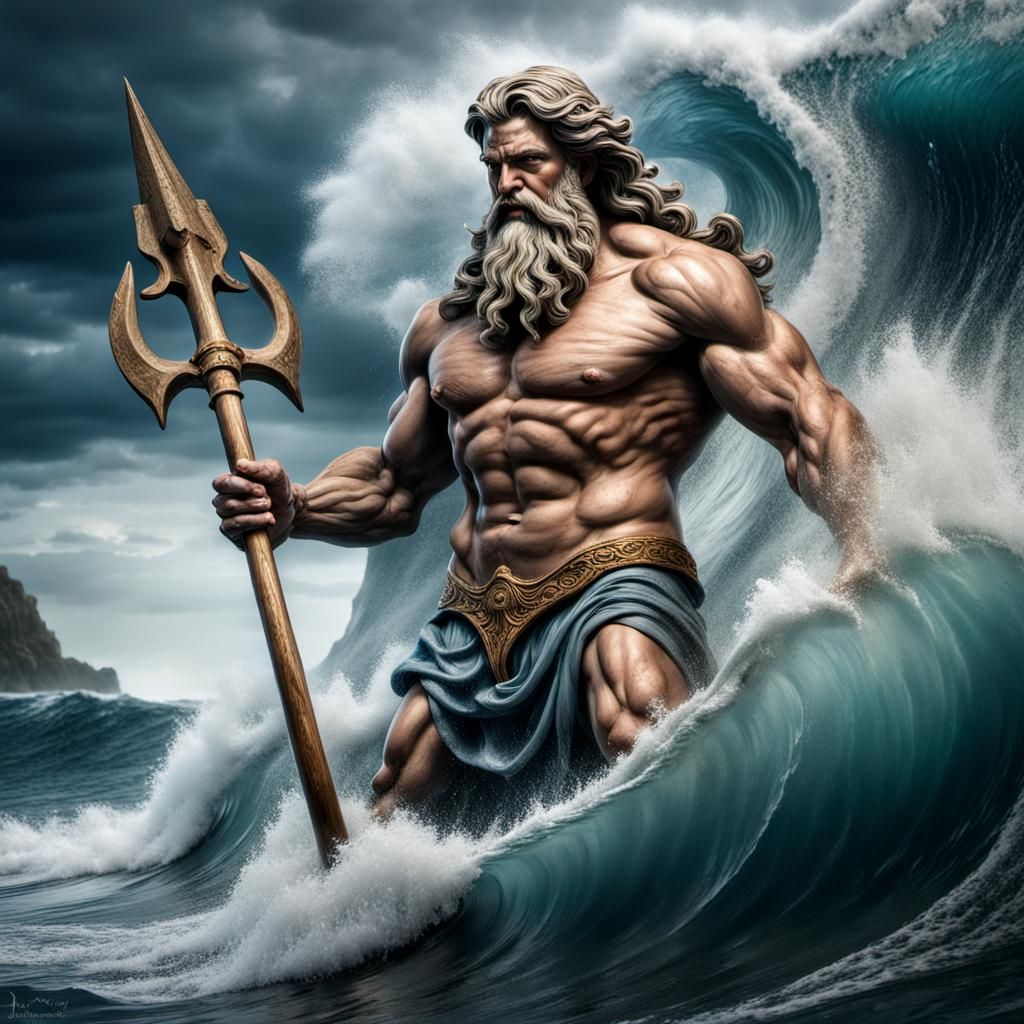Hyperrealistic Poseidon Creates Giant Wave