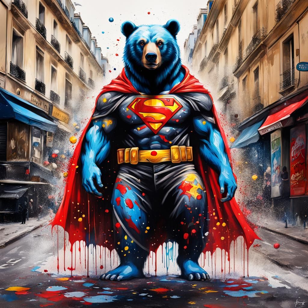 Bear Superhero in Paris Graffiti Art