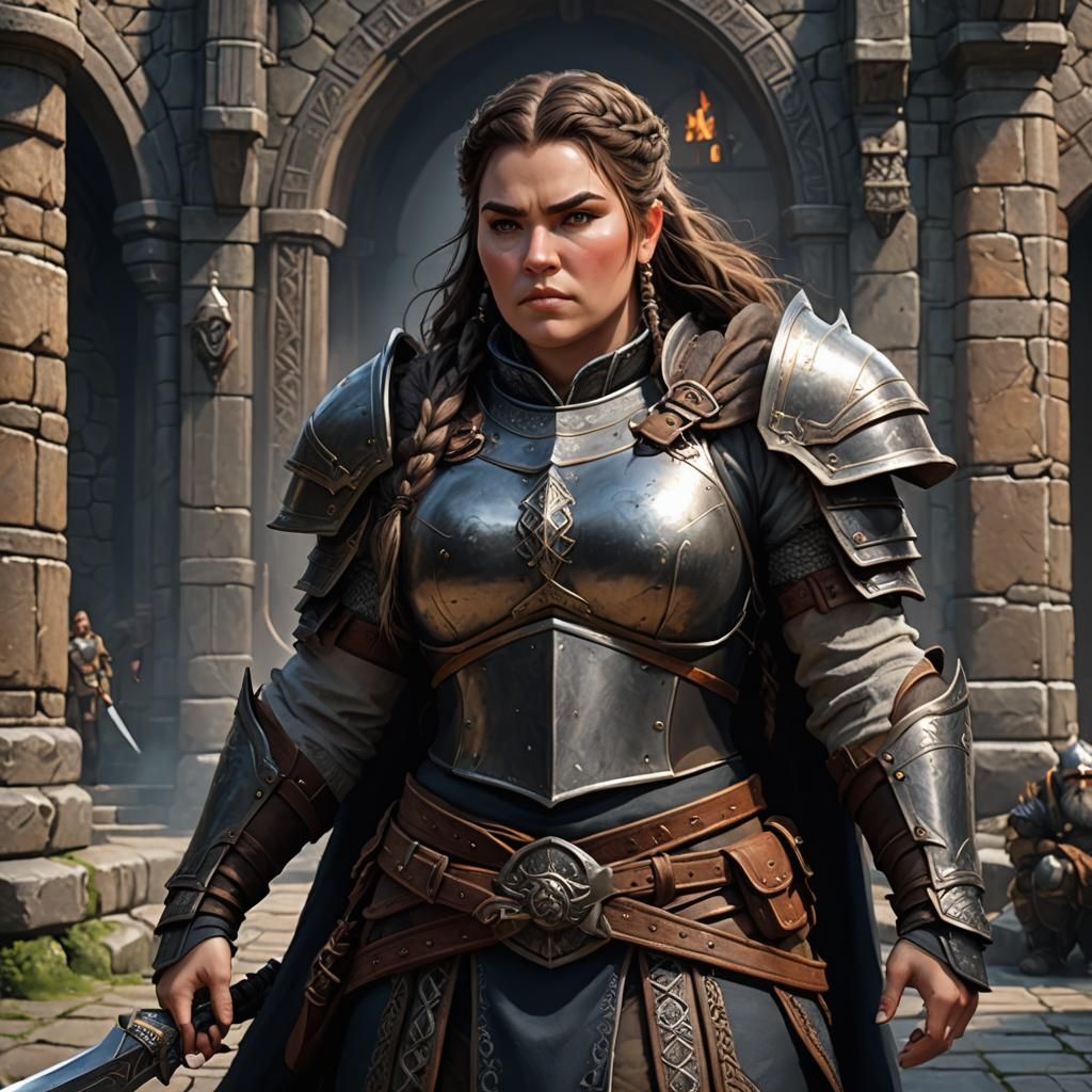 Fierce Dwarven Warrioress in Steel Armor