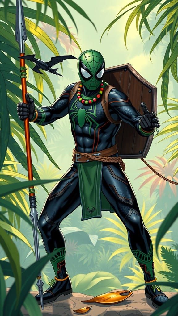 Heroic Spider-Man Defies Jungle Chaos in Bold Afrofuturist S...