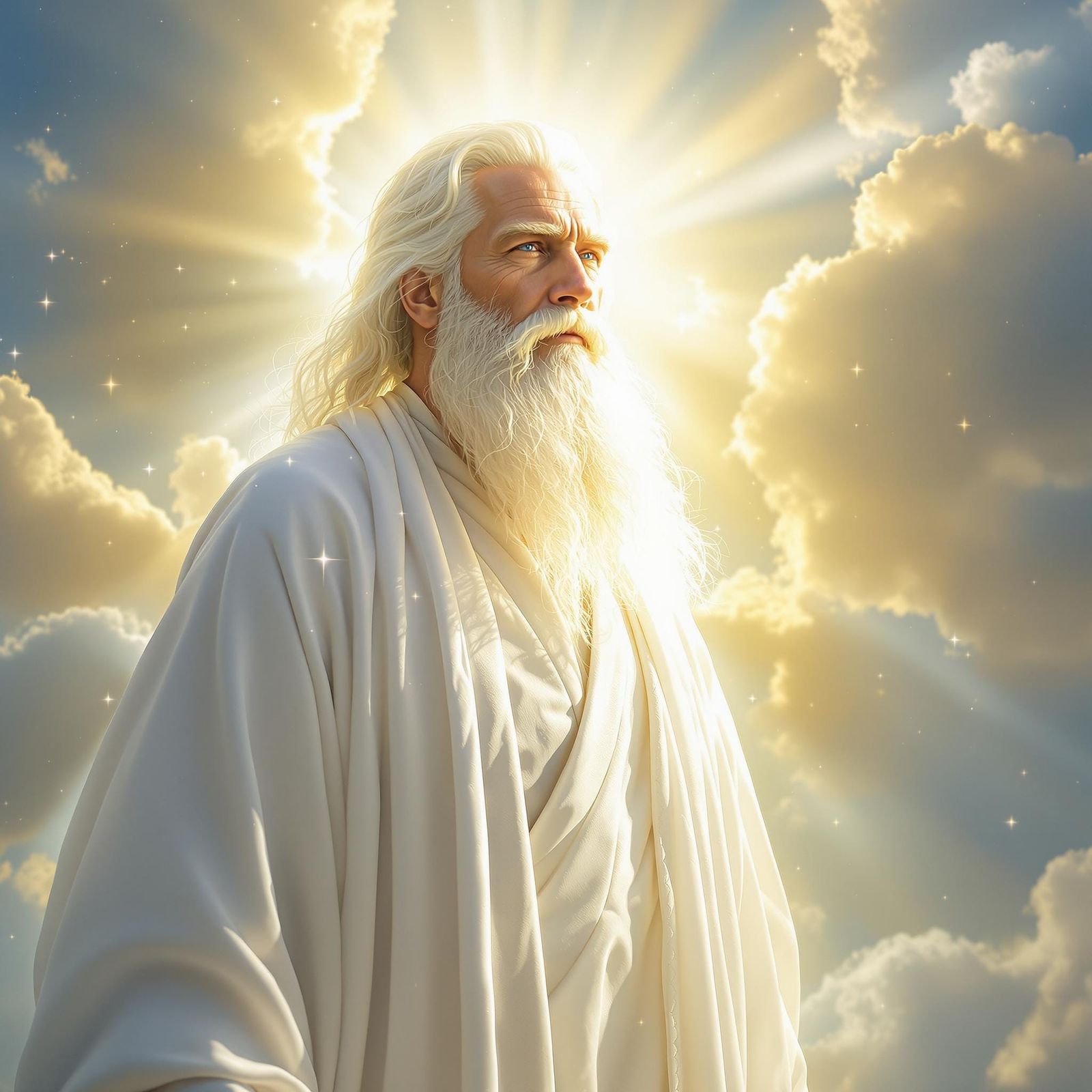 Radiant Man with White Beard in Divine Light