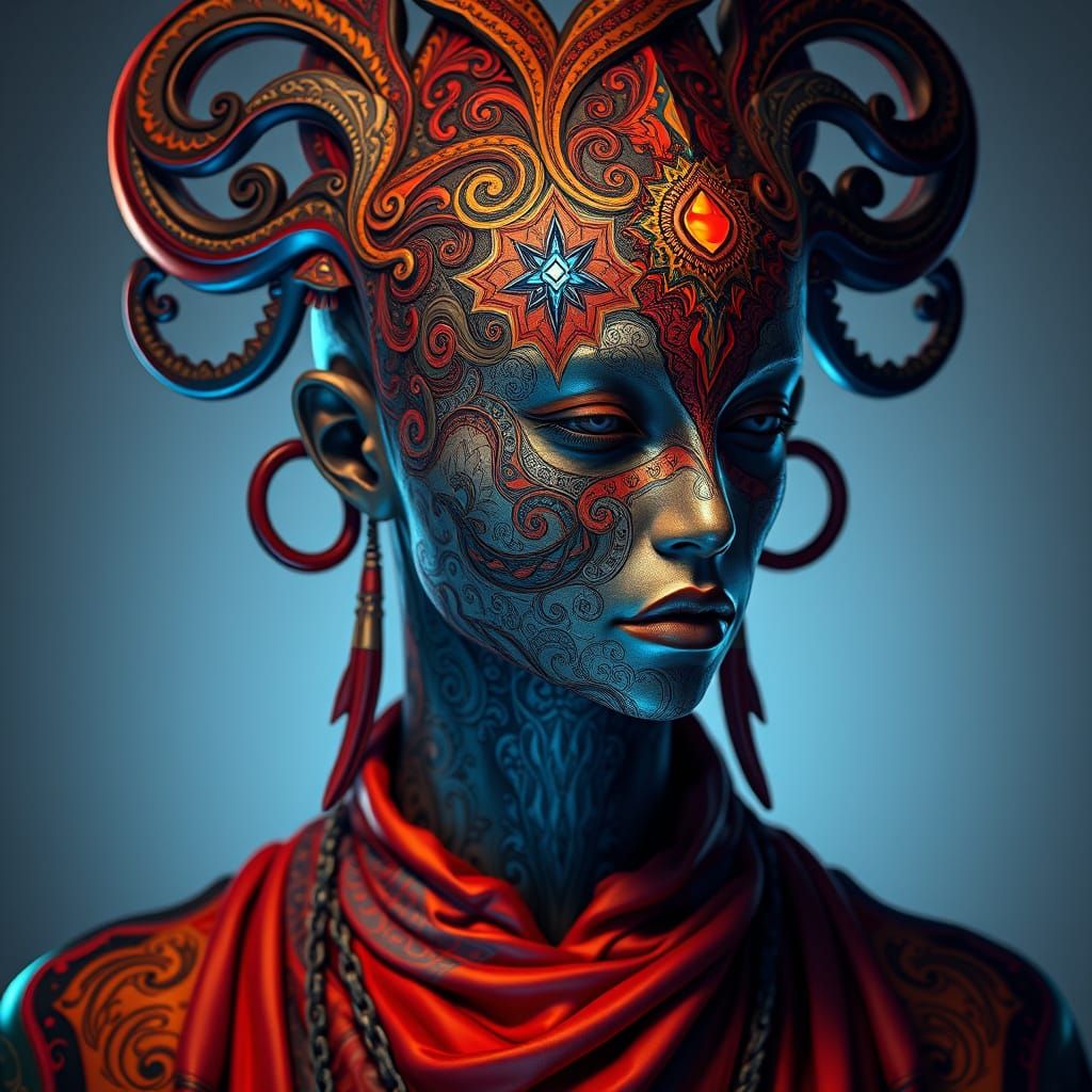 Mystical Mbti Being in Art Nouveau Cyberpunk Style