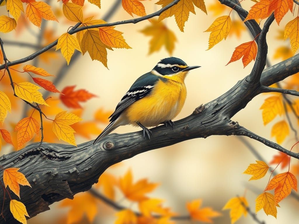 Yellow-Bellied Sapsucker in Whimsical Autumn Landscape