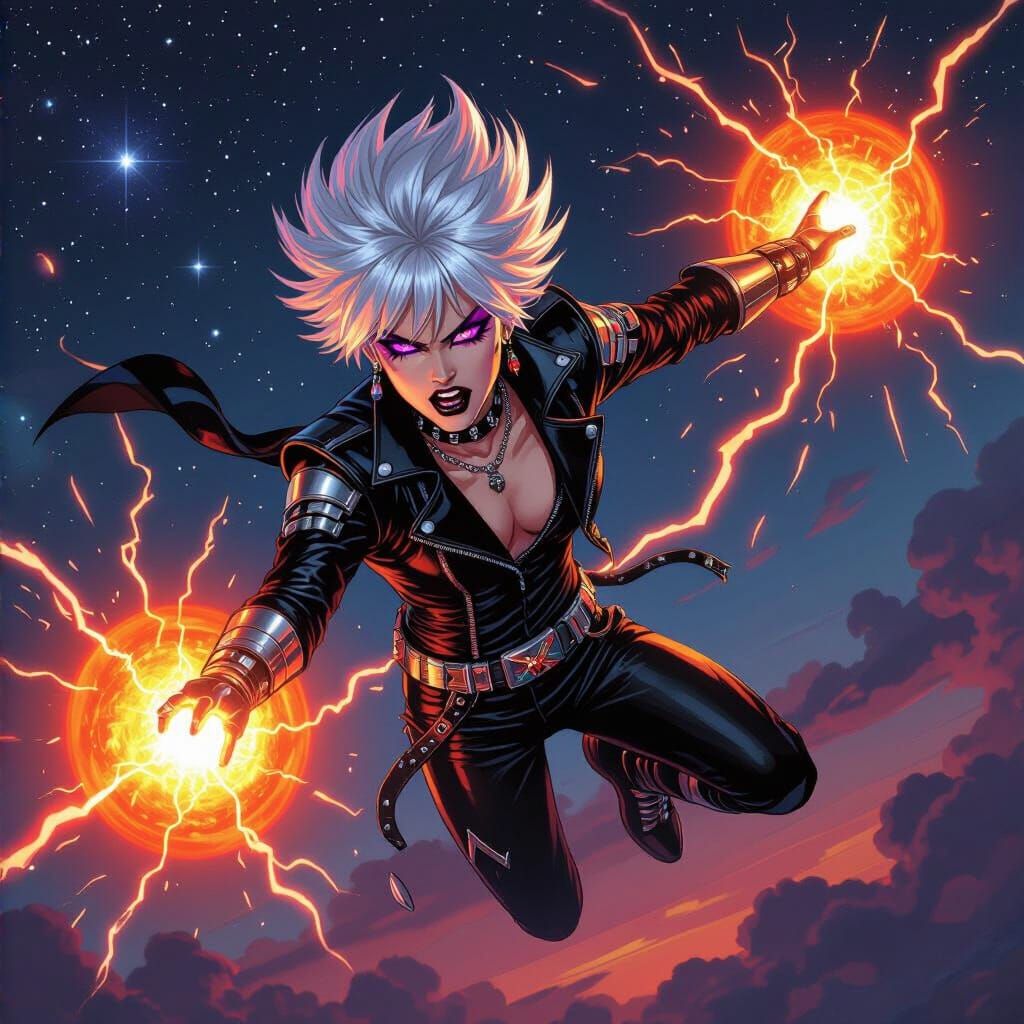 Alt Punk Goth Flying with Neon Aura