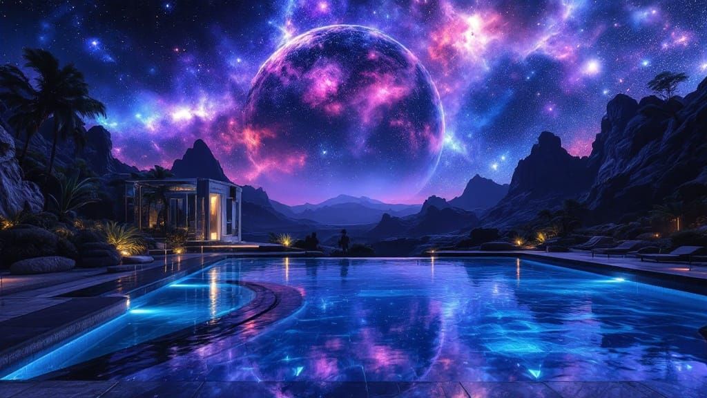 Alien Poolside: Galactic Sci-Fi Concept Art