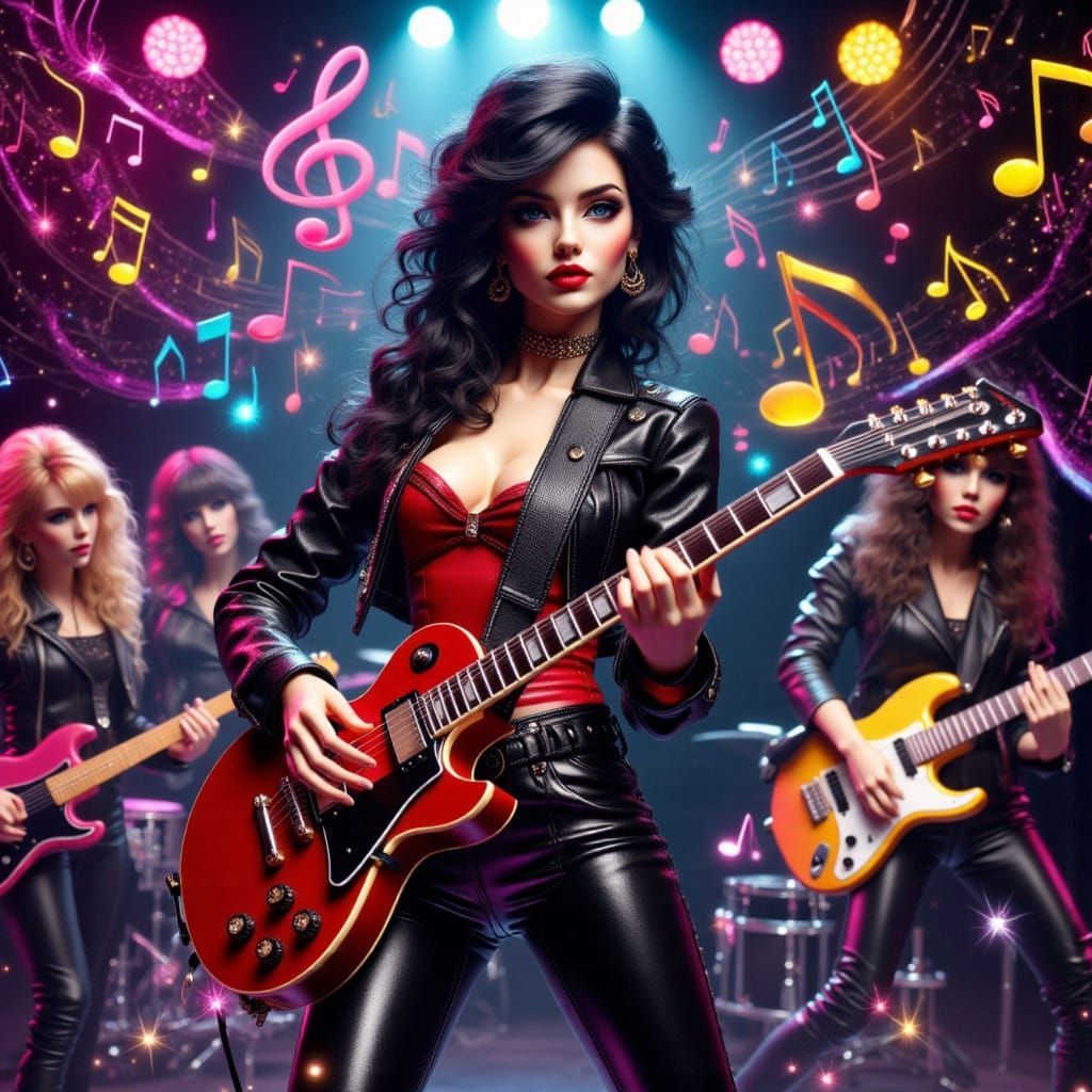 Electric Rock Goddess on Stage in 1980s Photoreal Style