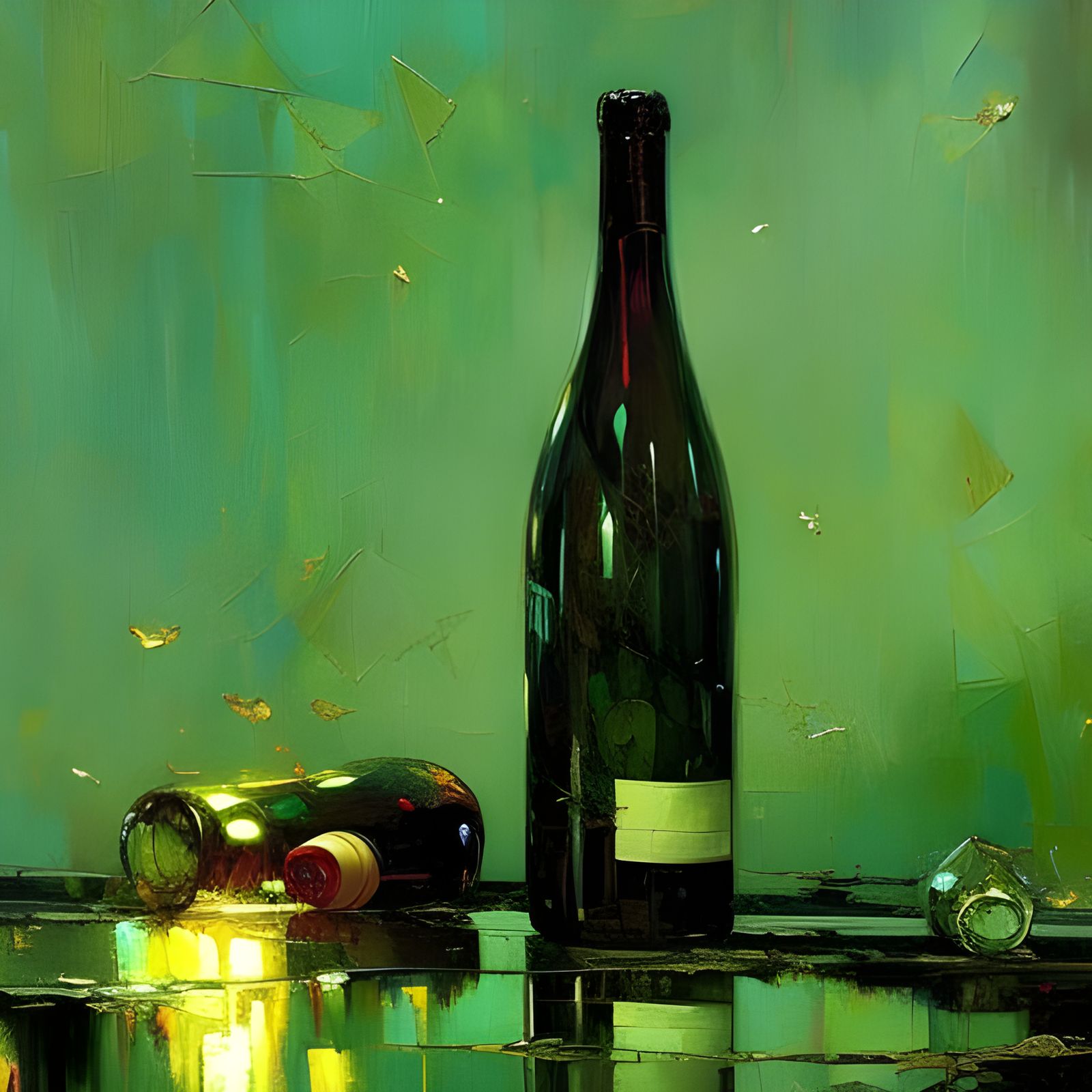 Shattered Wine Bottle in Art Nouveau Style