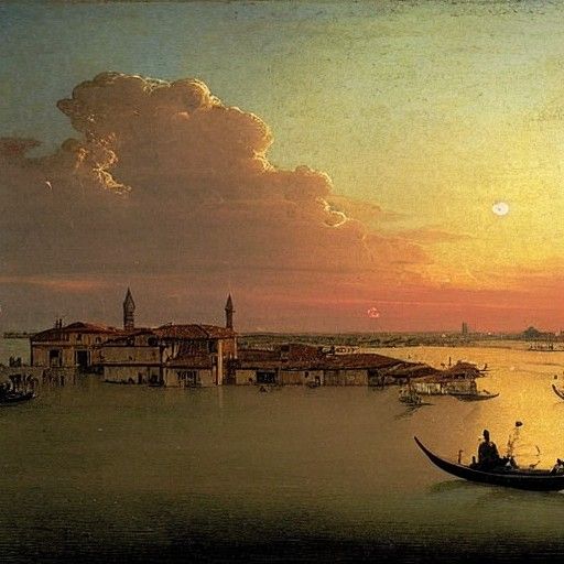 Venetian Lagoon: Sunrise Thundercloud in Canaletto Style