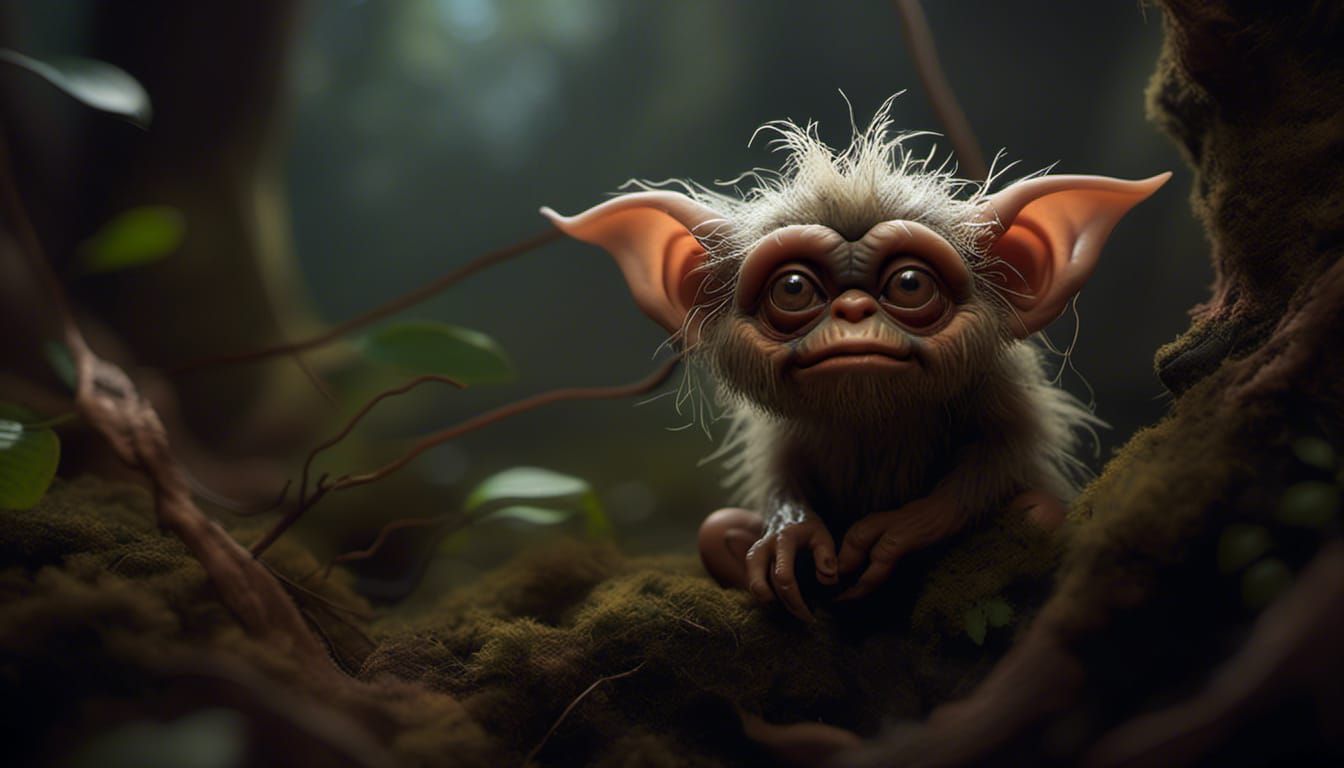 Gremlin Hiding in Woods with Soft Cinematic Lighting