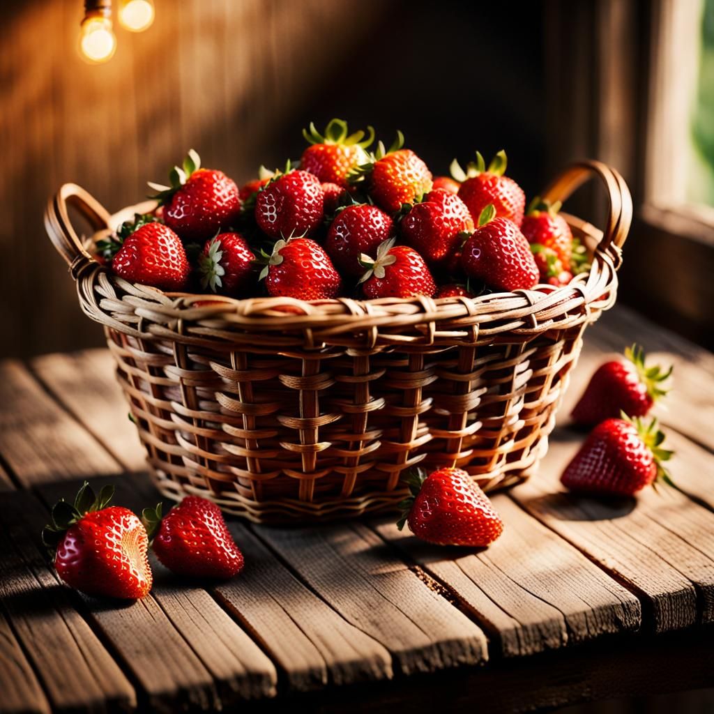 Macro Still Life: Strawberries in Rustic Setting