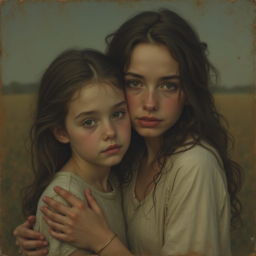 Emotional Embrace: Girl's Strength in Vintage Photo Style