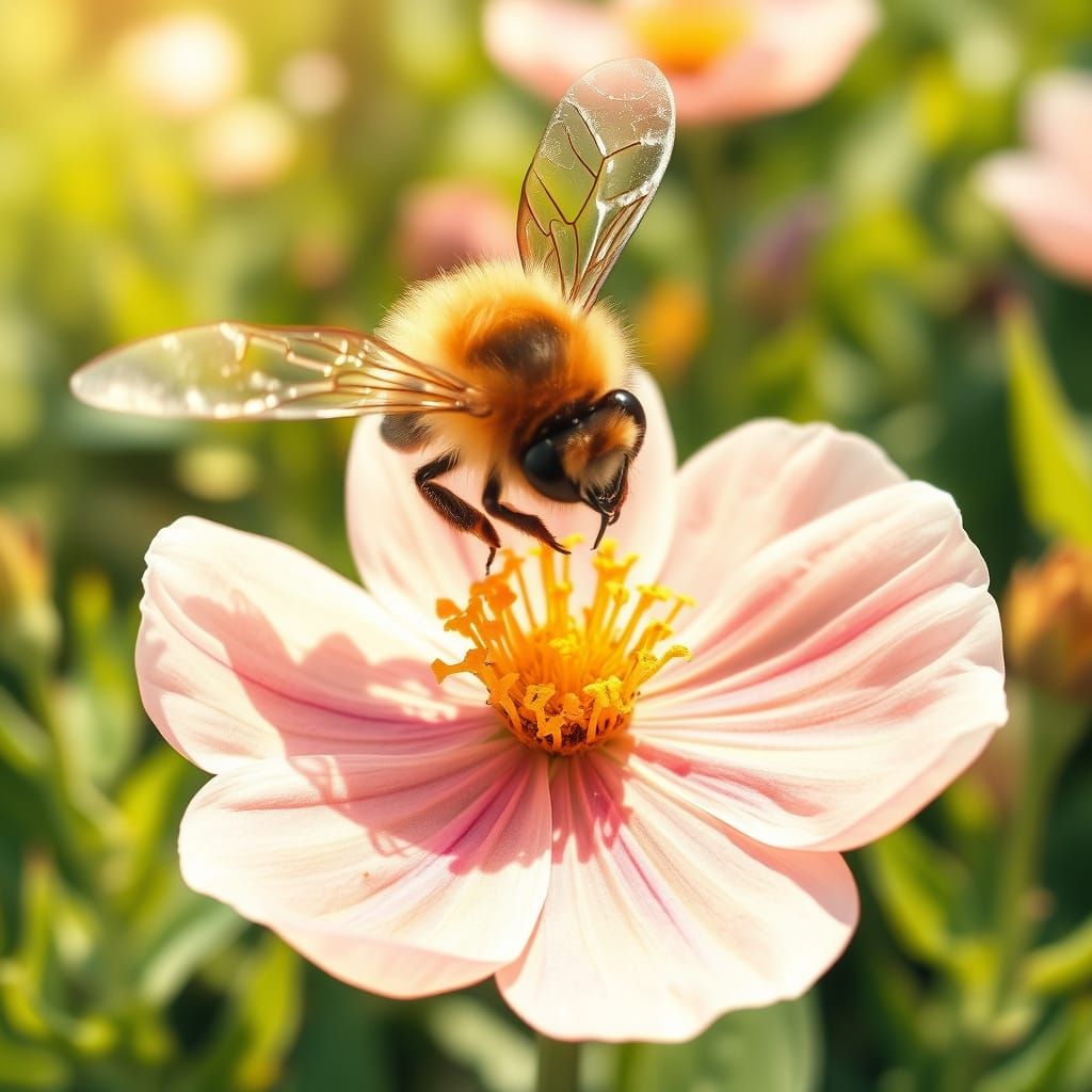 A Busy Bee in Whimsical Floral Wonderland