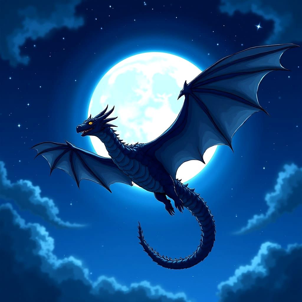Dragon Soaring Through Starry Sky in Anime Style